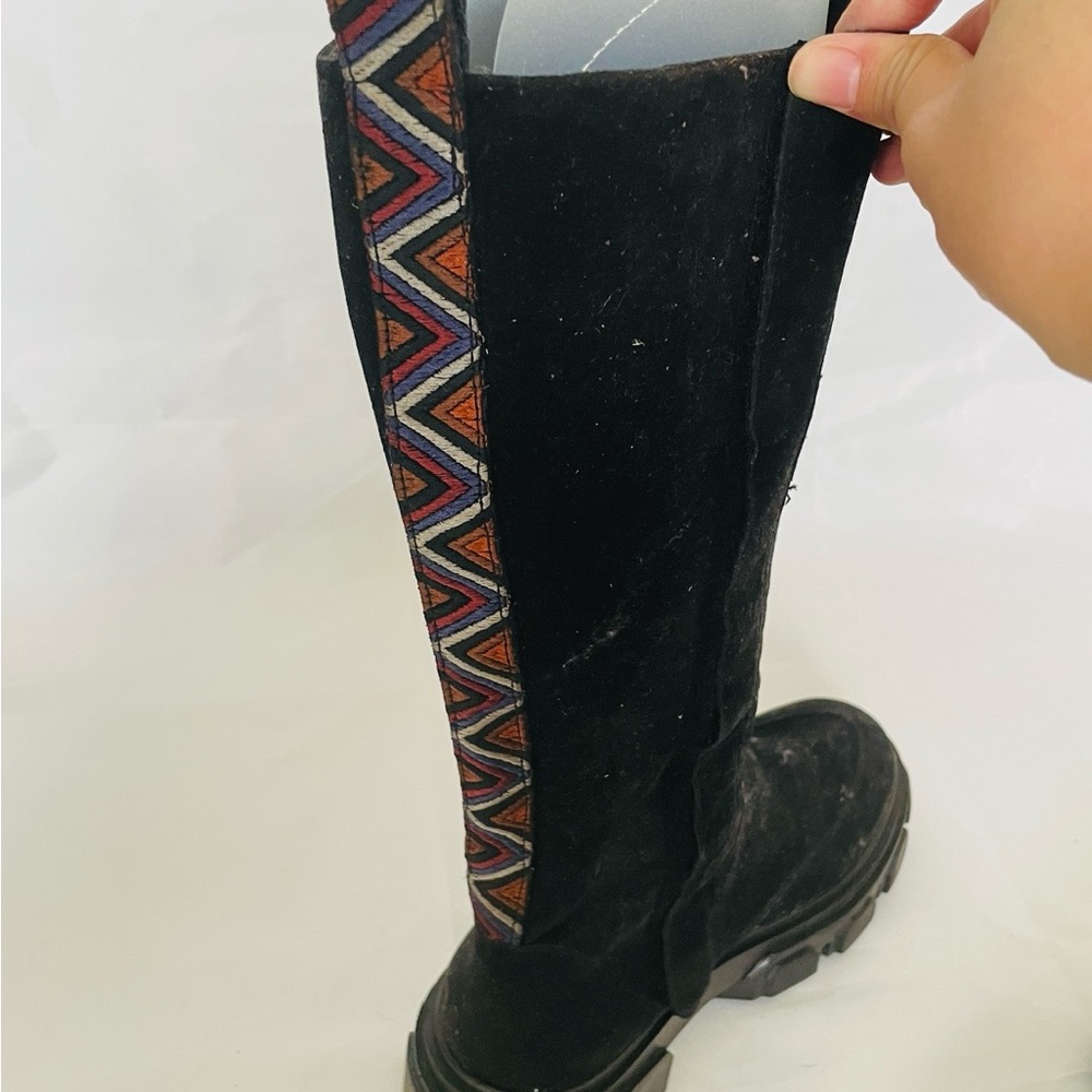 New Farm Rio Women Long Black Fabric Platform Retro Round toe Zip Boots US 8.5 - Picture 8 of 8
